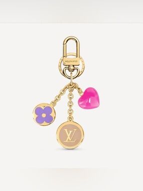 Louis Vuitton Enamoured Key Ring Bag Charm Gold Pink Purple